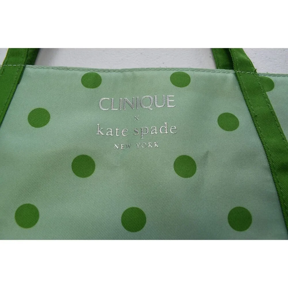 Clinique X Kate Spade Green Polka Dot Tote Bag Makeup Shopping - Picture 2 of 8